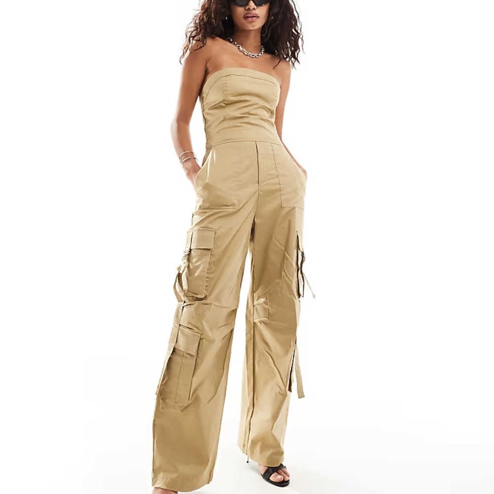 Mango Utility Cargo jumpsuit in tan